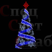 Новогодняя ель "Спираль со снежинками" 3.5м Синяя с Красной Звездой