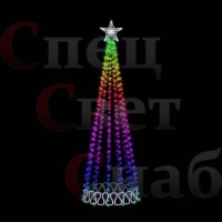Светодиодная елка "Конус Волны" 3.5 м Радужная с Белой макушкой